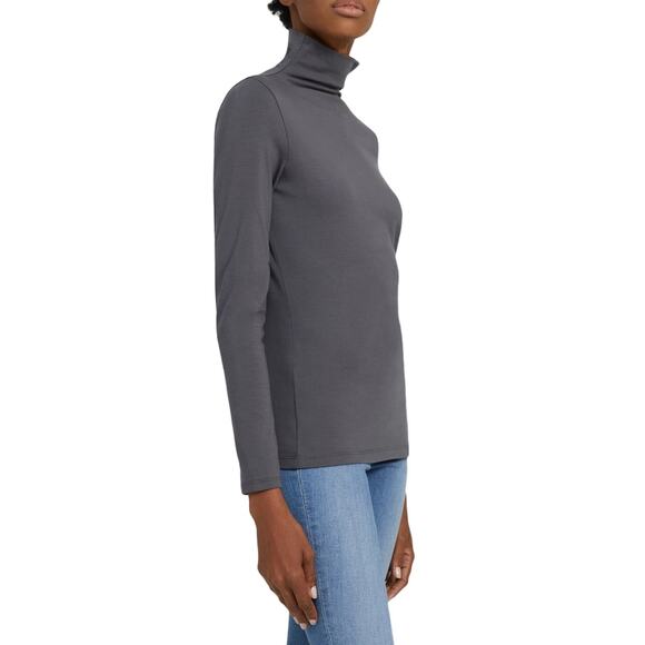 THEORY Slim Turtleneck Top Womens Medium Charcoal Gray Pima Cotton Knit Jersey - Picture 3 of 16